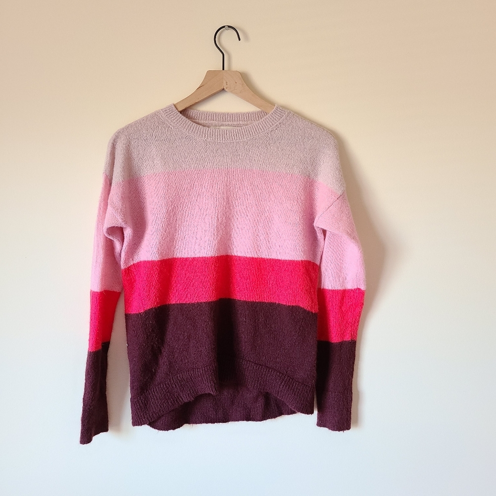 Loft Pink Color Block striped high low sweater